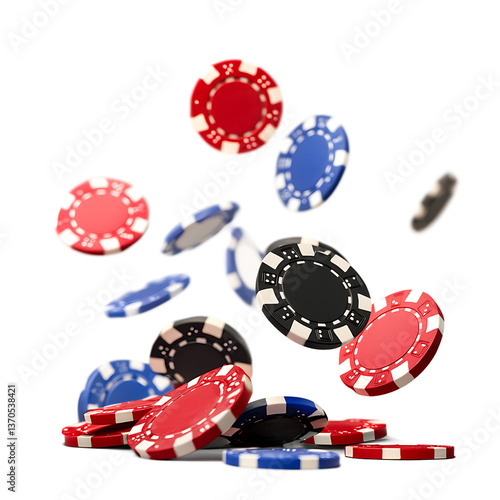 Colorful Casino Chips Falling Stacked Transparent Background Isolated