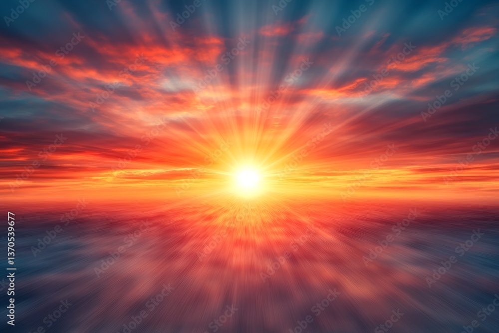 Fototapeta premium A dynamic motion blur of sunset over the sea with streaming clouds creates a sense of speed and energy, perfect for abstract backgrounds