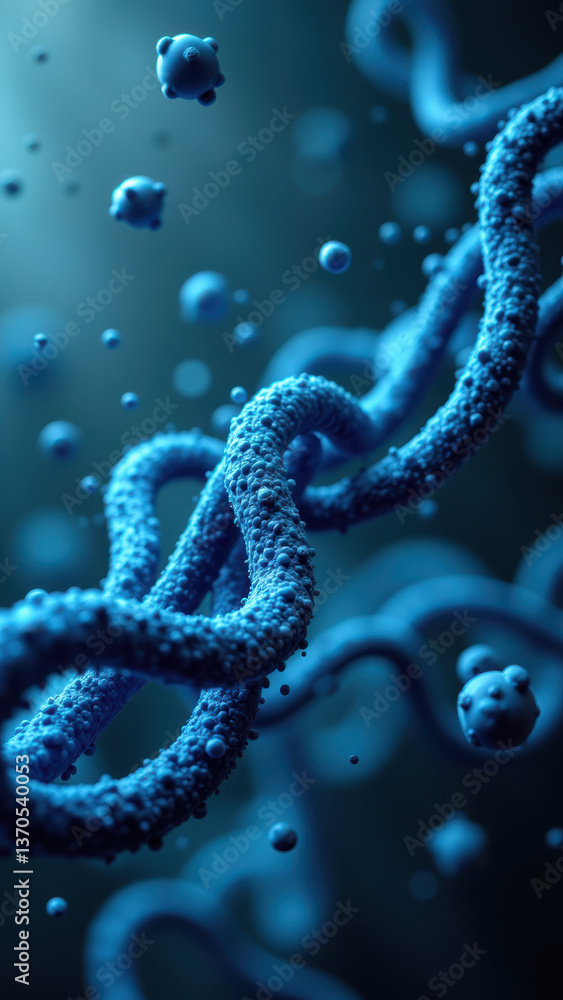 This image features a detailed microscopic view of Nicotinamide Adenine Dinucleotide (NAD+) with blue and grey tones.