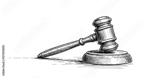 Sketched gavel on wooden base
