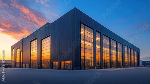 Modern Industrial Building at Sunset