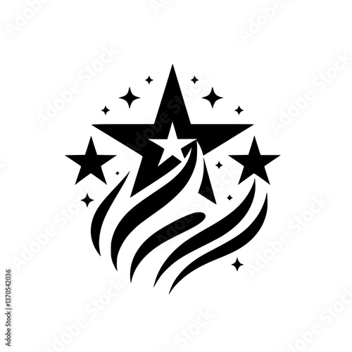 Rising Star Logo: Black and White Emblem, Graphic Design