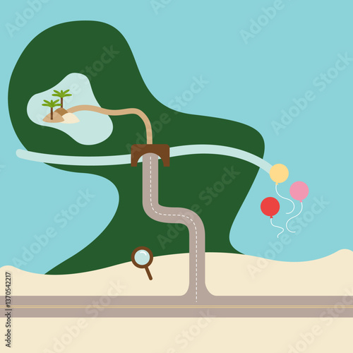 Pastel Village Party Map Elements Landscape Vector Illustration