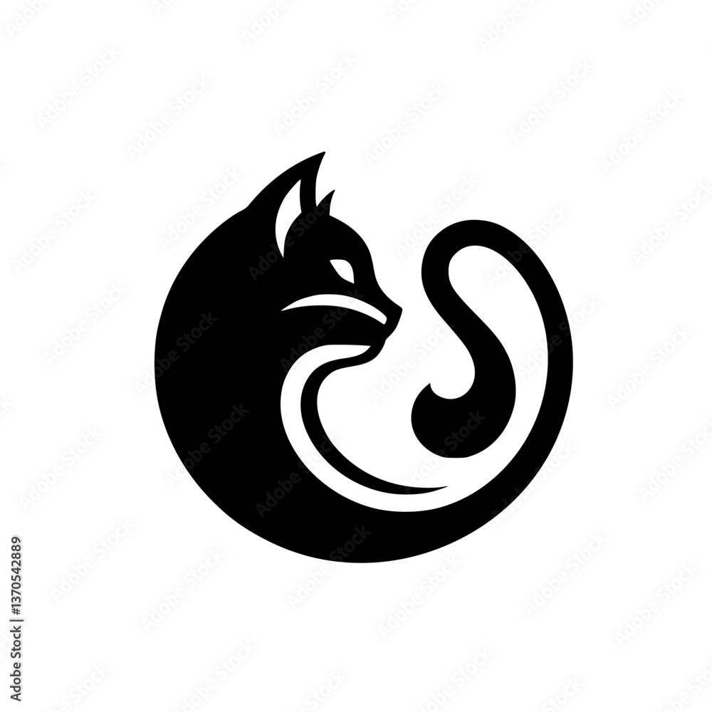 Fototapeta premium Minimalist Black Cat Logo Design on White, Modern Pet Icon