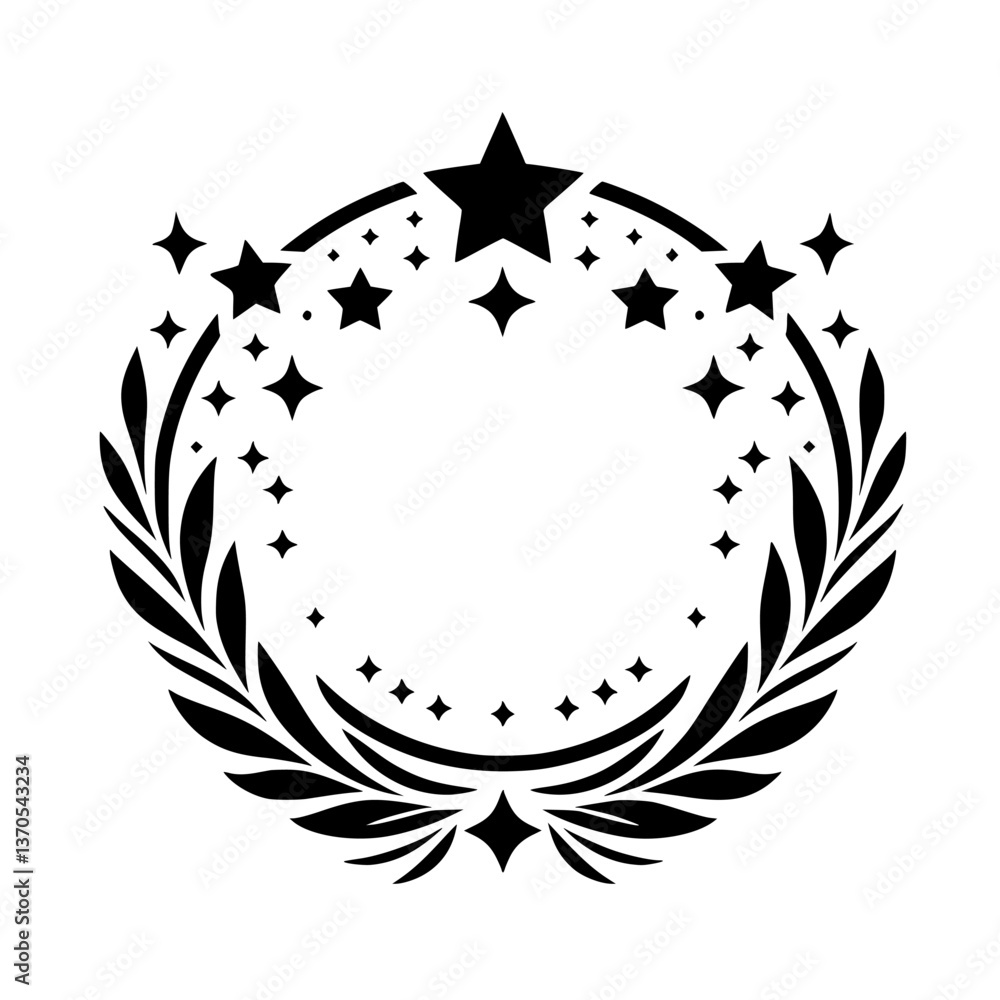 Fototapeta premium Minimalist Starry Laurel Wreath, Black and White, Elegant Design