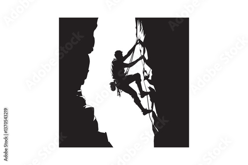 rock climbing Black and White Vector