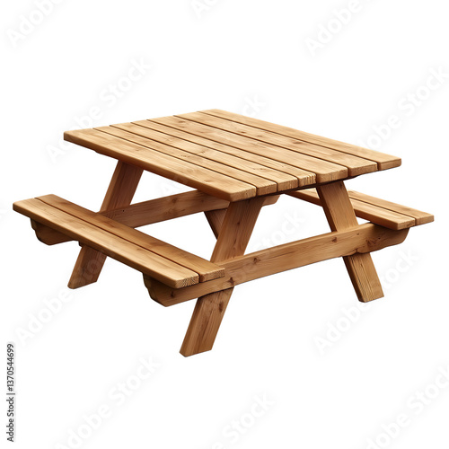 Wooden Picnic Table with Natural Finish on Transparent Background, Outdoor Furniture