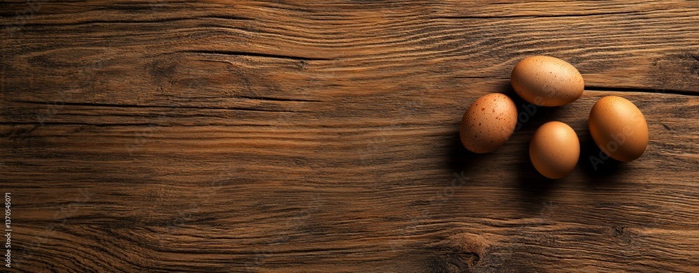 Fresh brown eggs arranged on a rustic wooden surface. Fresh brown eggs arranged on a rustic wooden surface.