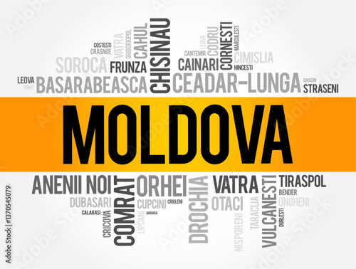 List of cities in Moldova word cloud collage, education and travel concept background