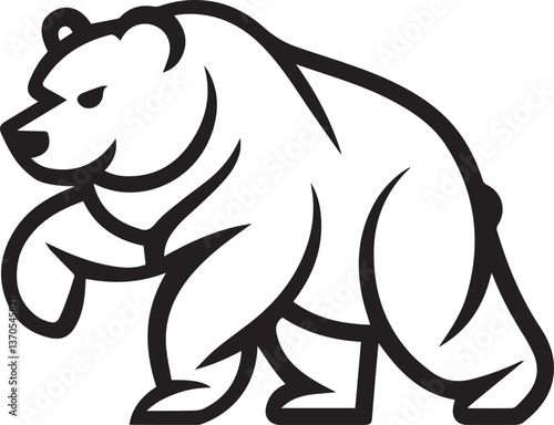 Stylized black bear silhouette in tribal art style, featuring bold curves and abstract shapes. Perfect for tattoos, logos, or wildlife-themed designs.