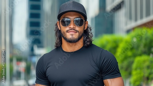 Stylish Man in City,  Cap and Shades, Urban Portrait