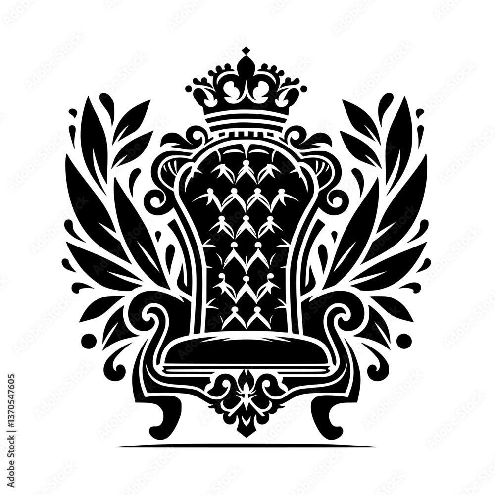 Obraz premium Royal Throne Crest: Elegant Black and White Illustration