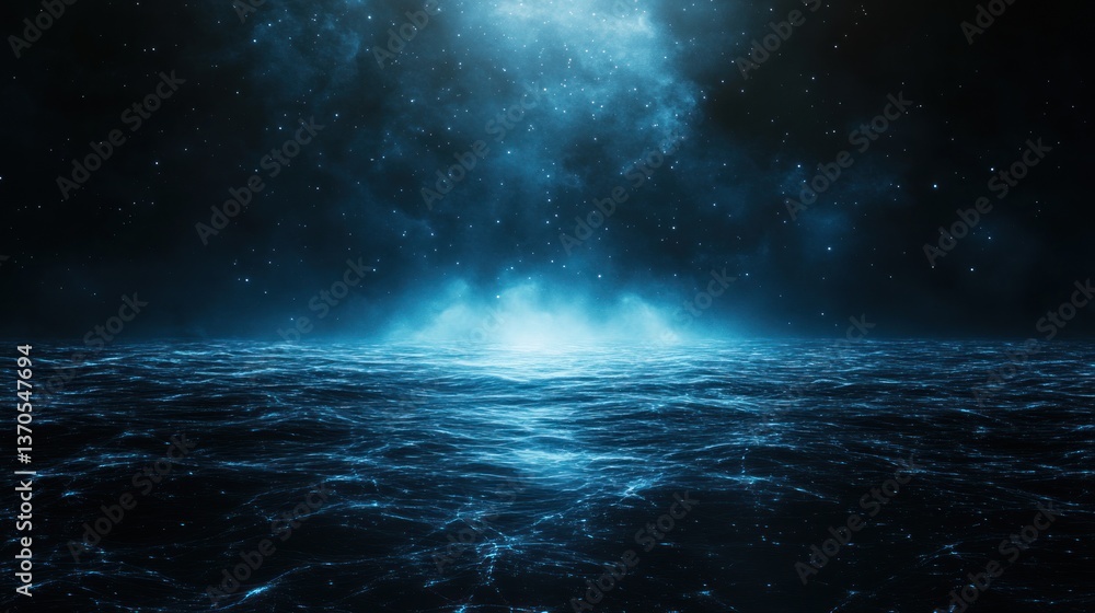 Fototapeta premium Celestial Ocean: A Nighttime Seascape Under a Starlit Sky