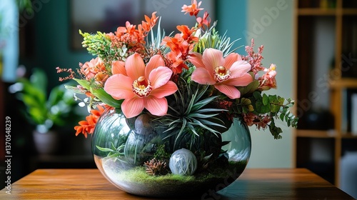 Wallpaper Mural Coral orchids terrarium arrangement, home interior Torontodigital.ca