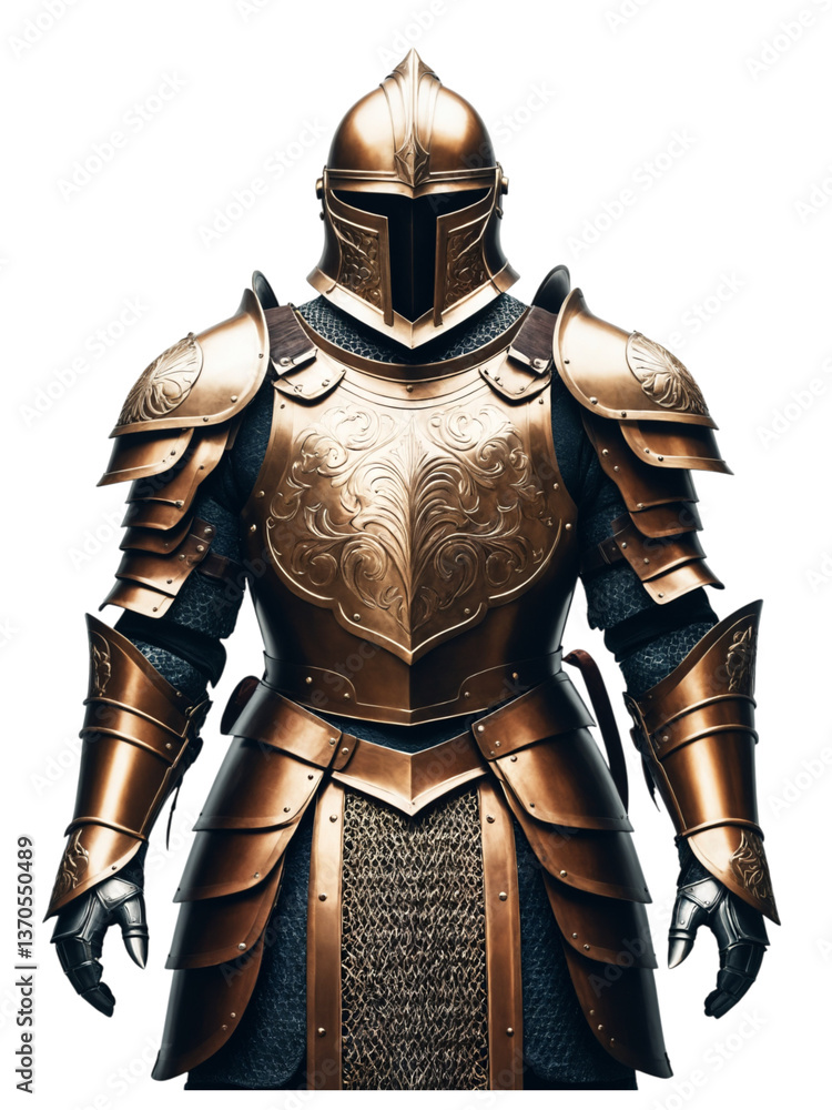 Knight in Medieval Gold-Accented Armor with Red Cape Knight in Medieval Gold-Accented Armor with Red Cape