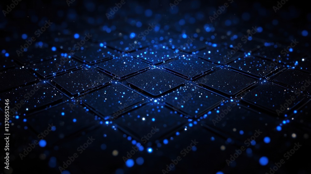 Obraz premium Abstract Digital Grid: Glowing Blue Particles on Dark Surface