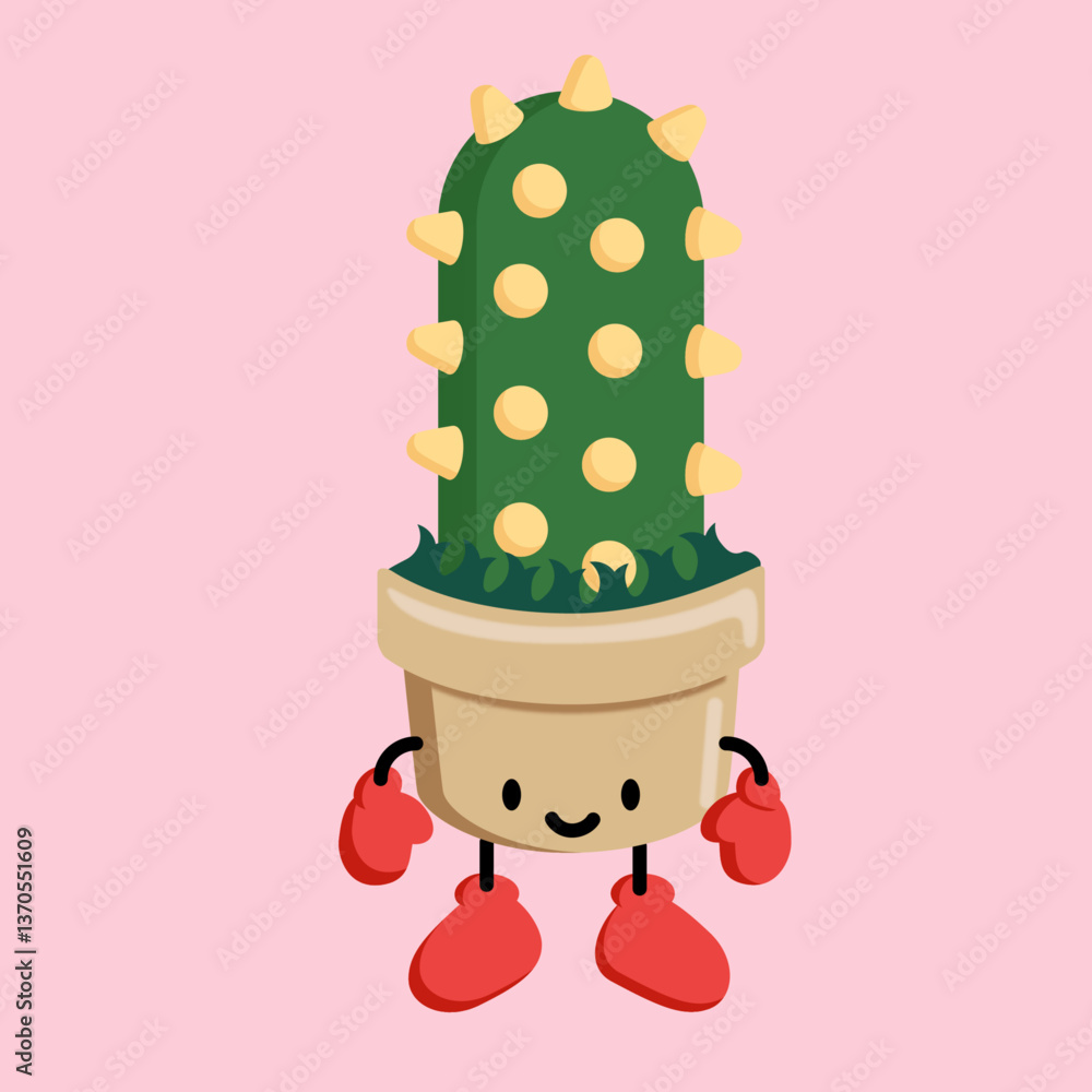 Cute Smiling Cactus in Pastel Illustration