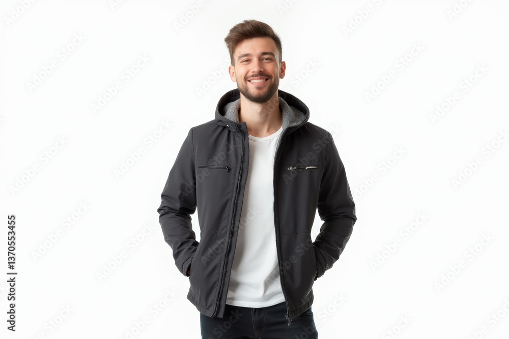 Half-Length (Waist-Up) portrait of young stylish smiling Swiss male model in casual wear isolated on pure white background looking at camera Half-Length (Waist-Up) portrait of young stylish smiling Swiss male model in casual wear isolated on pure white background looking at camera