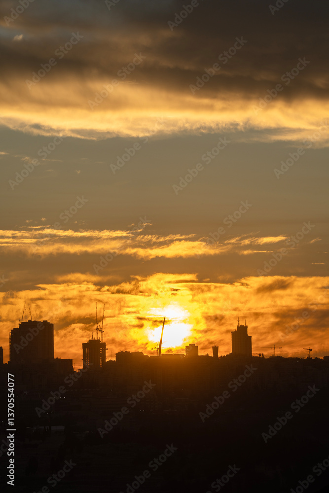 Naklejka premium A Sunrise over Jerusalem, Israel