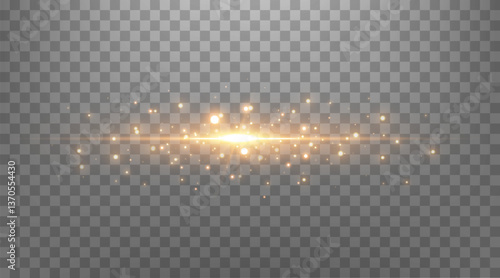Gold glittering dots, sparkles, particles and stars on a black background. Abstract light effect. Gold luminous points. Vector illustration.