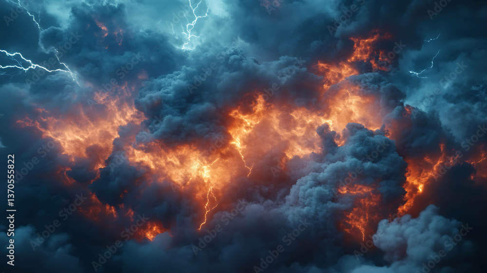Smoke clouds merging with thunderclouds creating a storm Smoke clouds merging with thunderclouds creating a storm