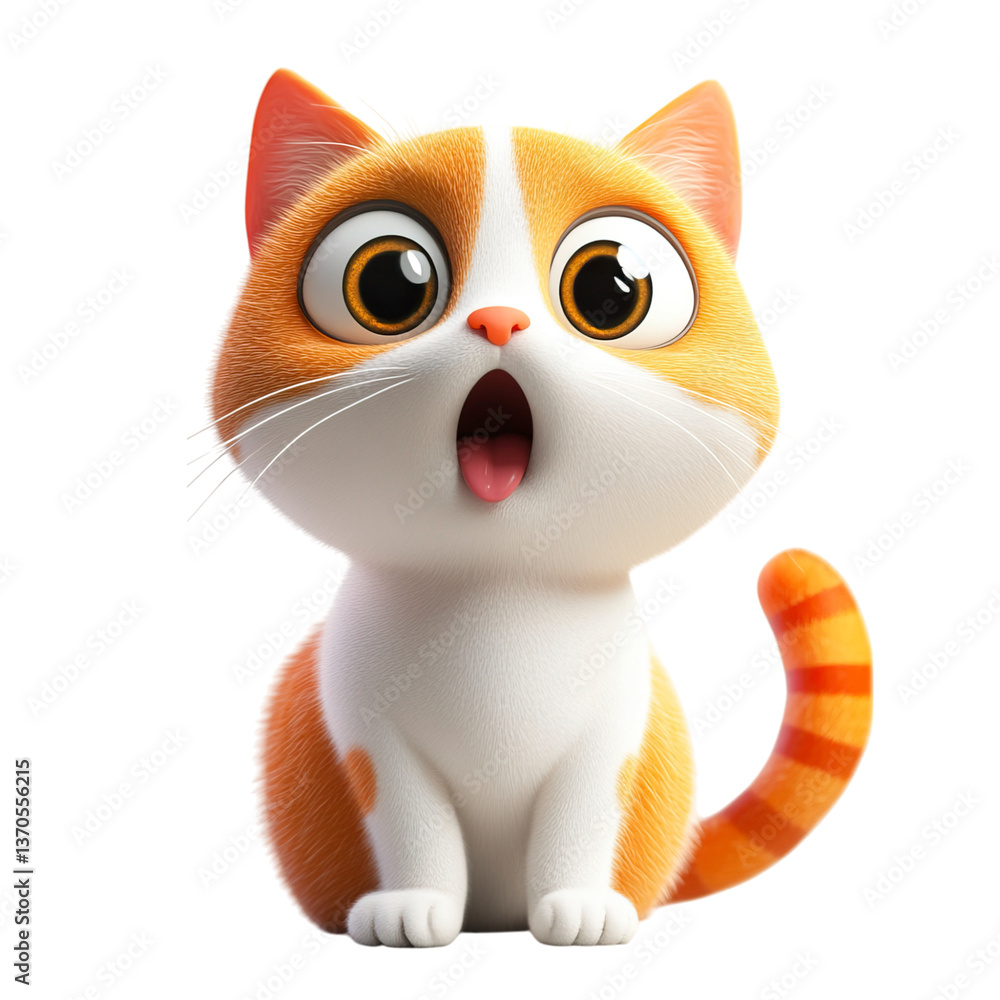 Fototapeta premium Surprised Cartoon Cat with Orange and White Fur 