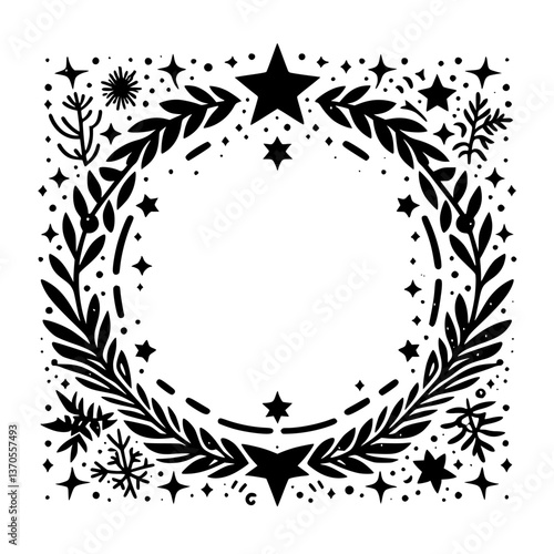 Christmas Wreath & Star Frame in Black & White