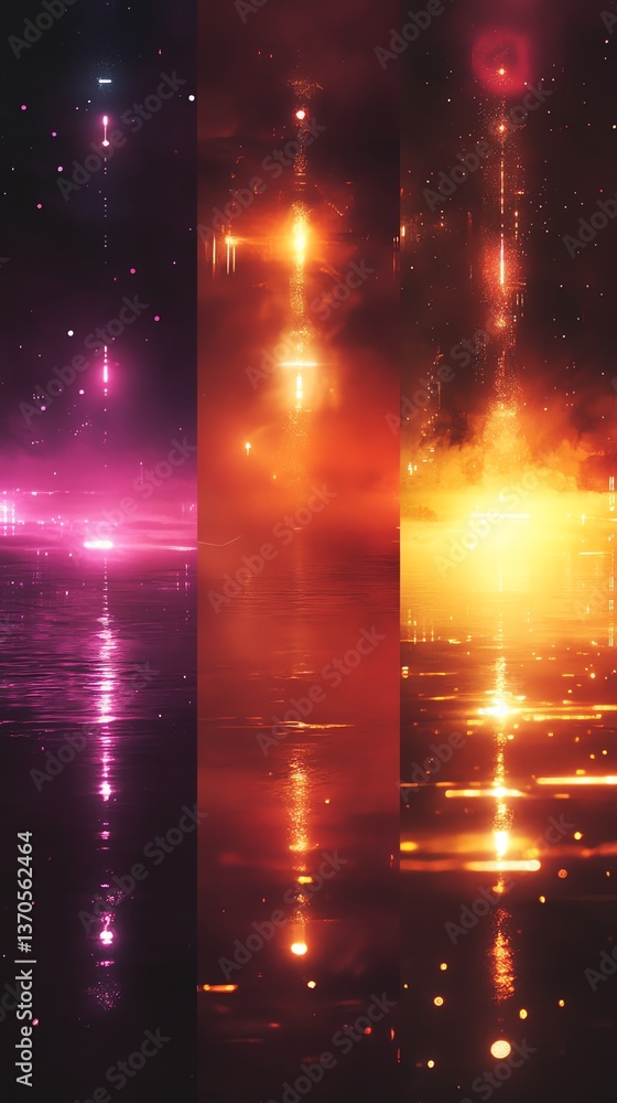 Glowing City Lights Reflection on Water Abstract Futuristic Urban Landscape Glowing City Lights Reflection on Water Abstract Futuristic Urban Landscape