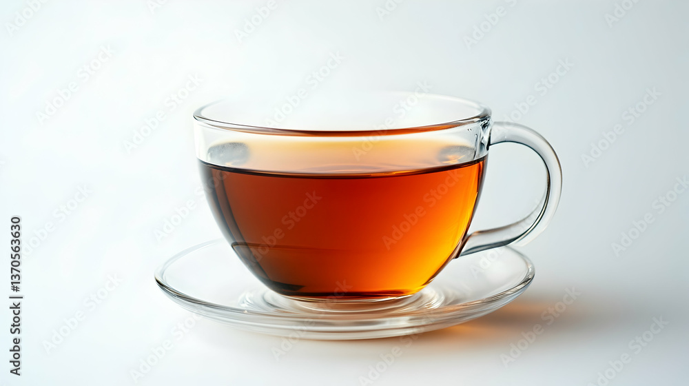 Glass Cup of Hot Aromatic Tea on White Background Glass Cup of Hot Aromatic Tea on White Background