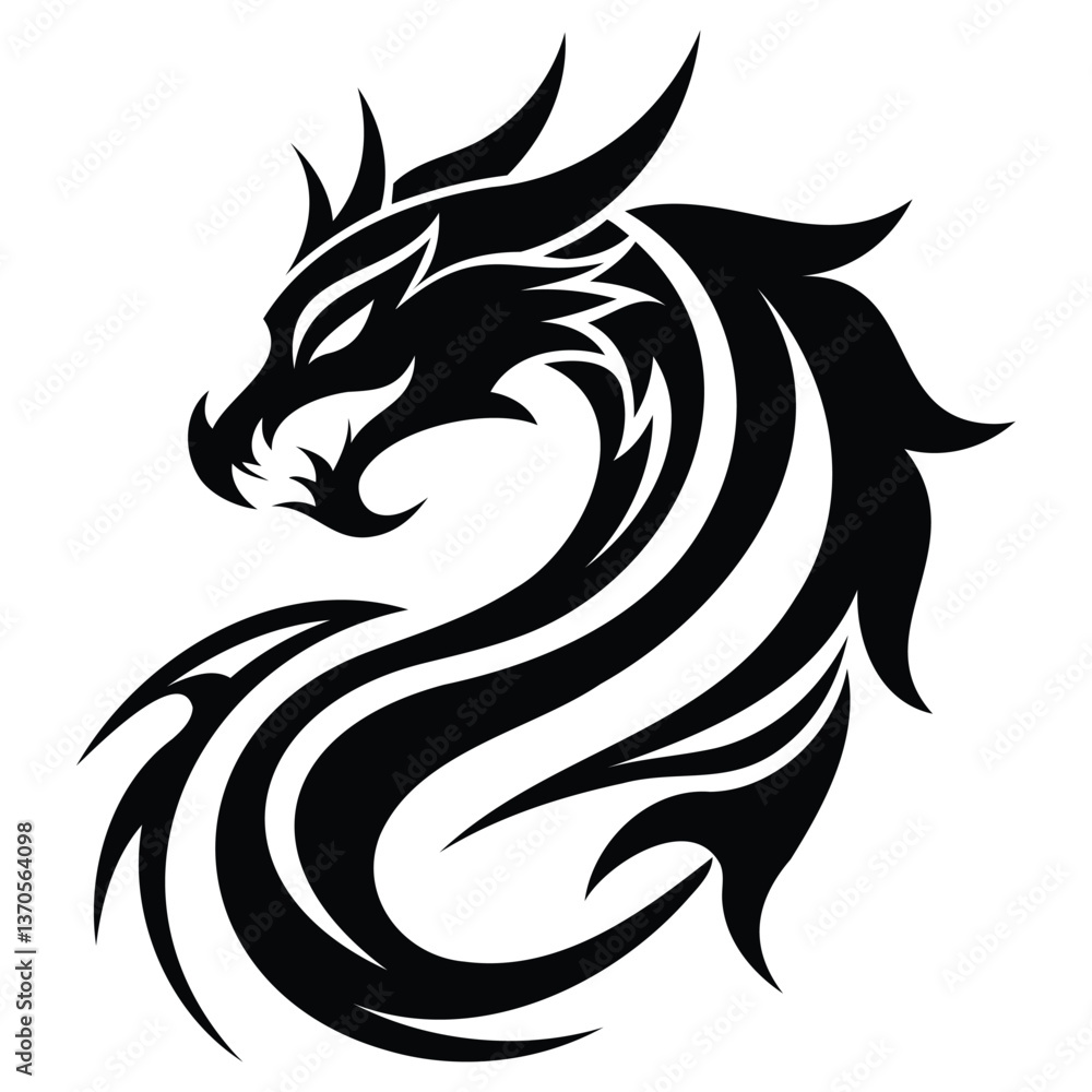 Obraz premium Tribal Dragon Head Silhouette Ornament - Flat Style Vector Illustration. tribal tattoo design. dragon tattoo design