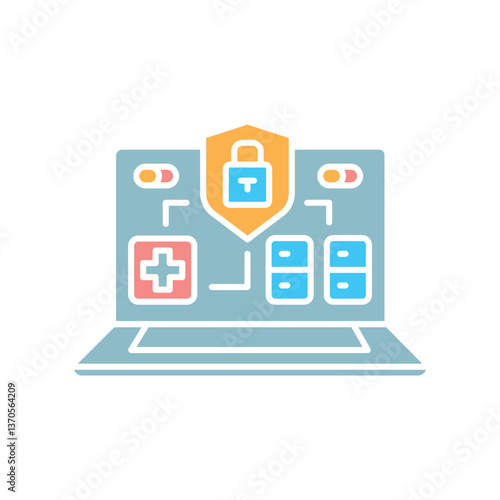 Cybersecurity in medicine black line icon.