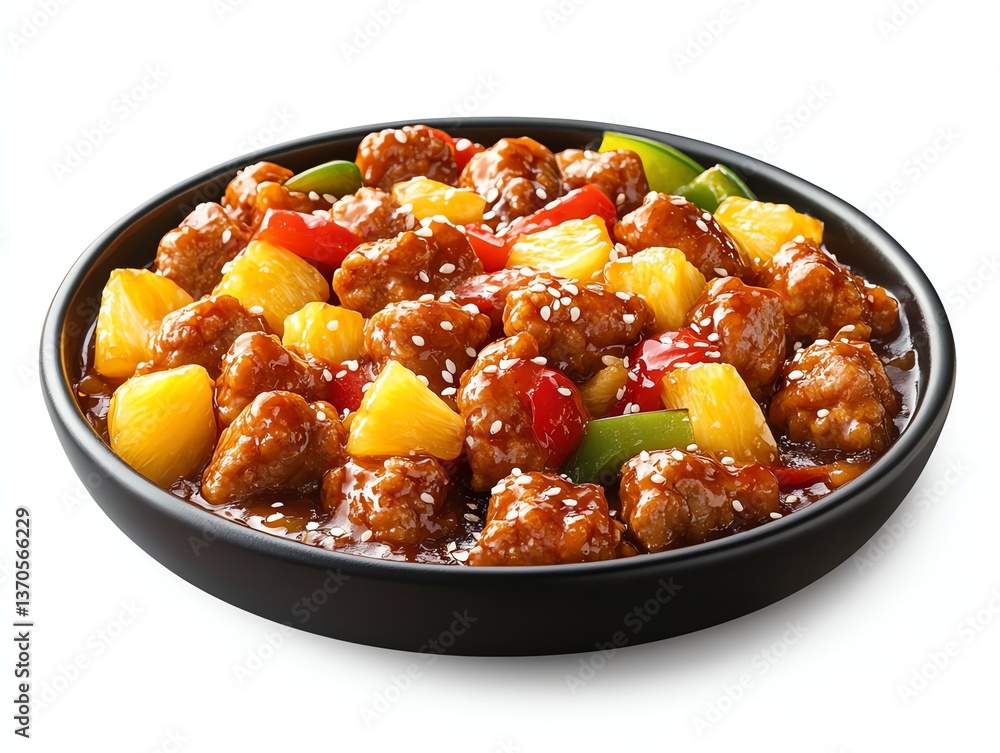 Serving Sweet and Sour Chicken with Pineapple and Peppers in Bowl Serving Sweet and Sour Chicken with Pineapple and Peppers in Bowl