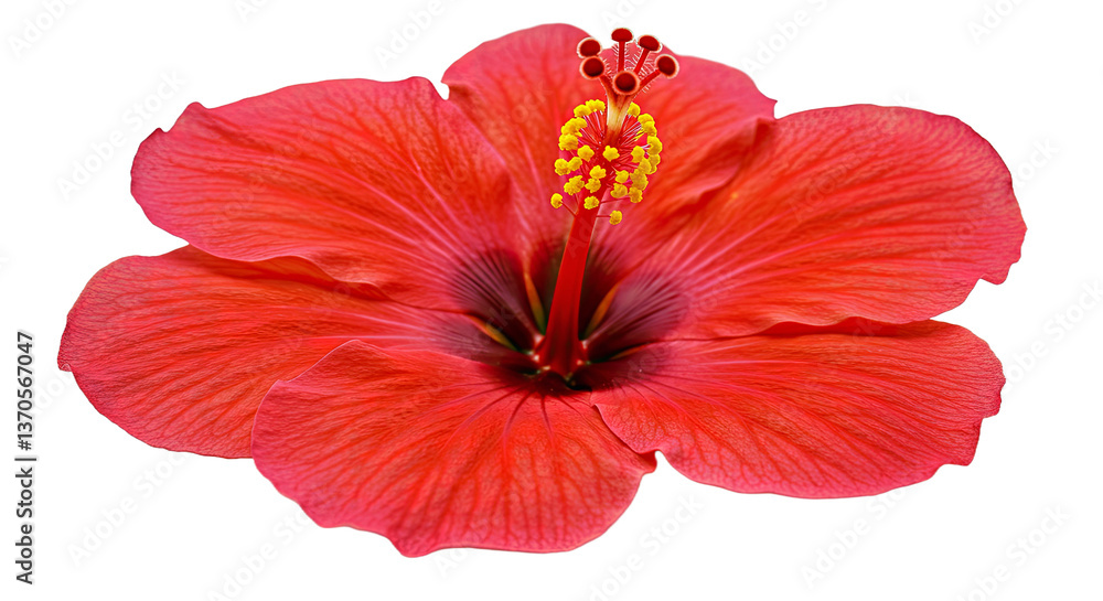 A Freshly Picked Red Hibiscus Flower With Delicate, Ruffled Petals That Gently Overlap A Freshly Picked Red Hibiscus Flower With Delicate, Ruffled Petals That Gently Overlap