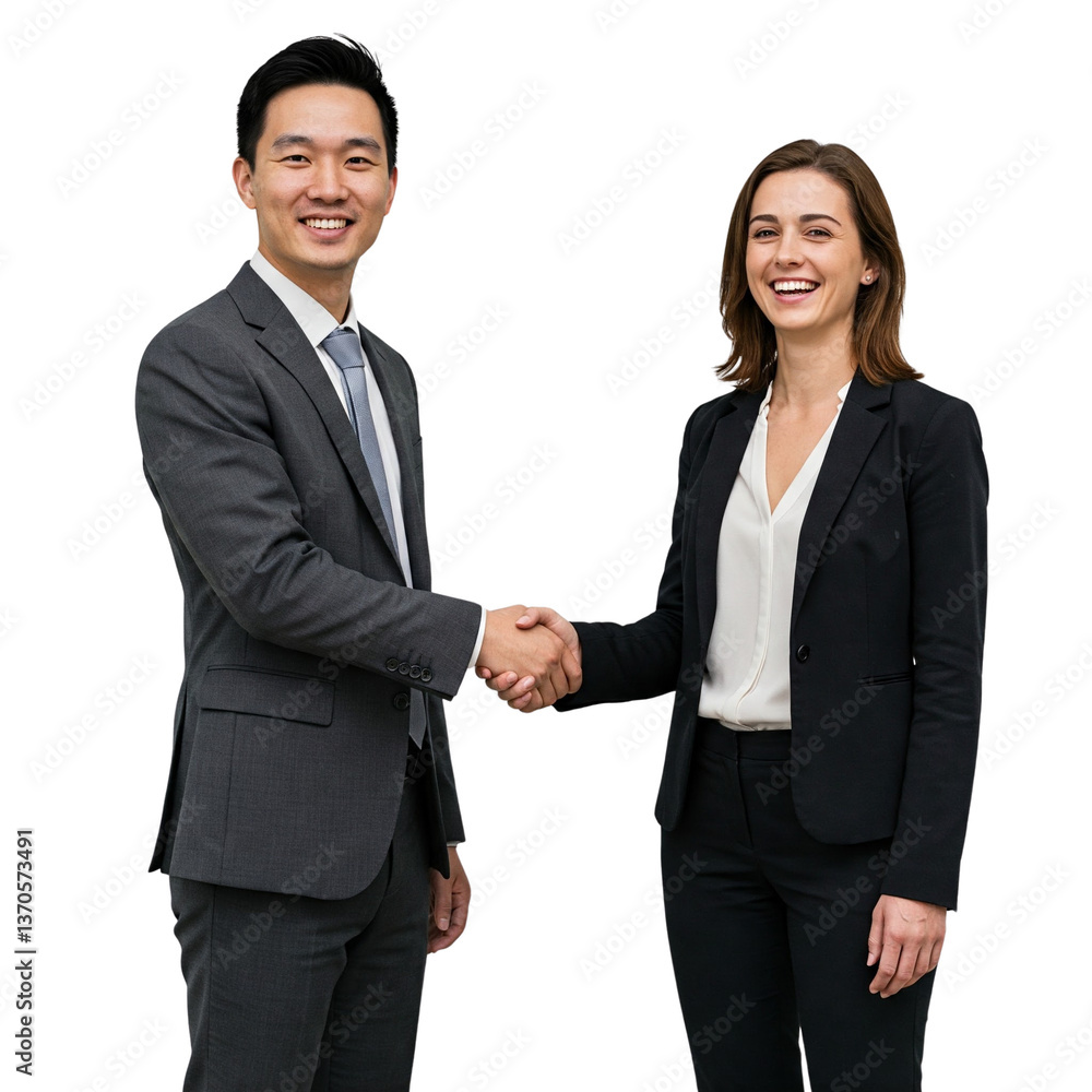 Two Happy Business People Shaking Hands, Professional Agreement, Isolated on Transparent Background, PNG Format Two Happy Business People Shaking Hands, Professional Agreement, Isolated on Transparent Background, PNG Format