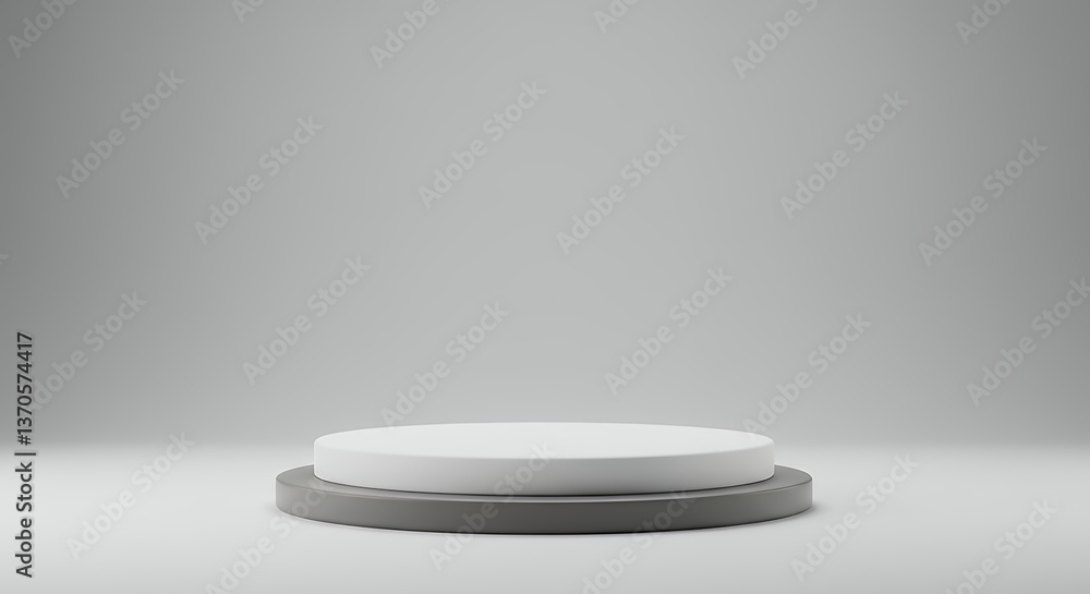 Elegant white and gray podium display for product presentation and promotion Elegant white and gray podium display for product presentation and promotion