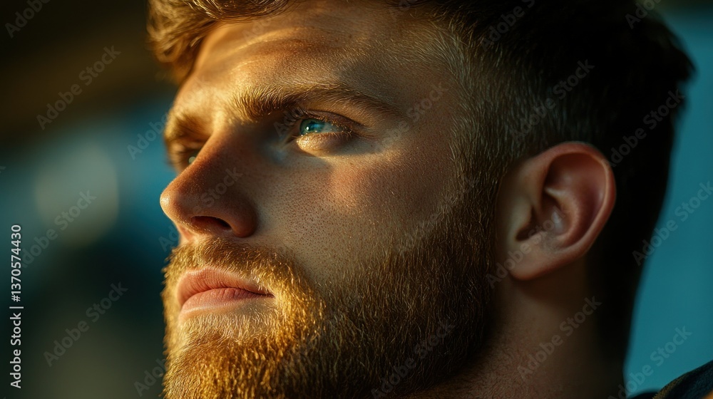 Obraz premium Portrait showcasing a handsome man bathed in warm golden light