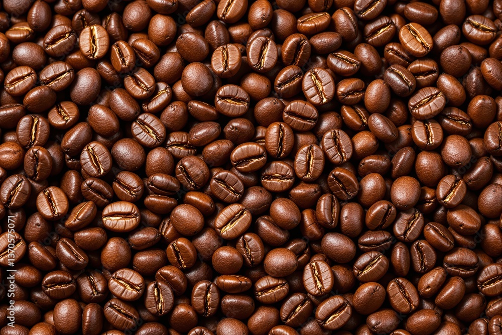 Fototapeta premium Close-up of roasted coffee beans with rich brown color and glossy texture.