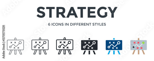 Strategy Icon In Different Style Vector Illustration. Designed In Thin Line, Regular Line, Bold Line, Glyph, Color Fill, And Flat Style Can Be Used For Web