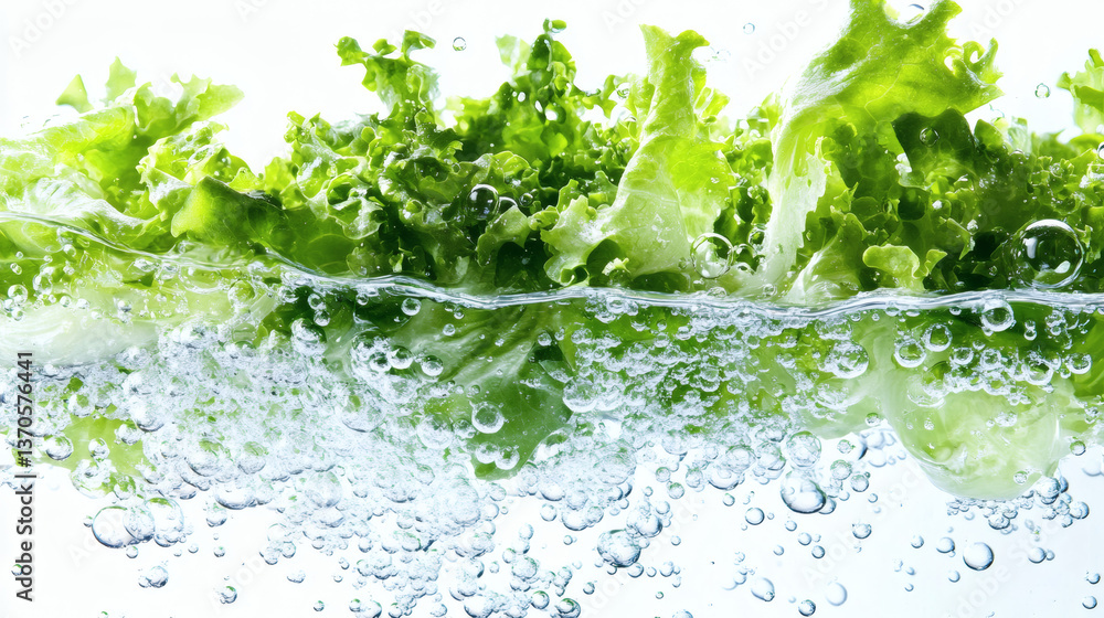 Fresh Green Lettuce Submerged in Bubbling Clear Water Creates a Refreshing Splash and Clean Ingredient Fresh Green Lettuce Submerged in Bubbling Clear Water Creates a Refreshing Splash and Clean Ingredient