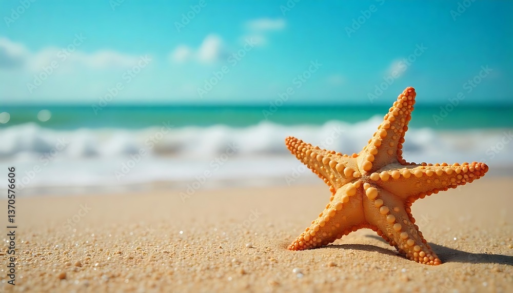 Starfish on the beach, Summer vacation concept , Starfish on sandy beach at sunset waves perfect for summer vacation themes created with generative ai. Starfish on the beach, Summer vacation concept , Starfish on sandy beach at sunset waves perfect for summer vacation themes created with generative ai.