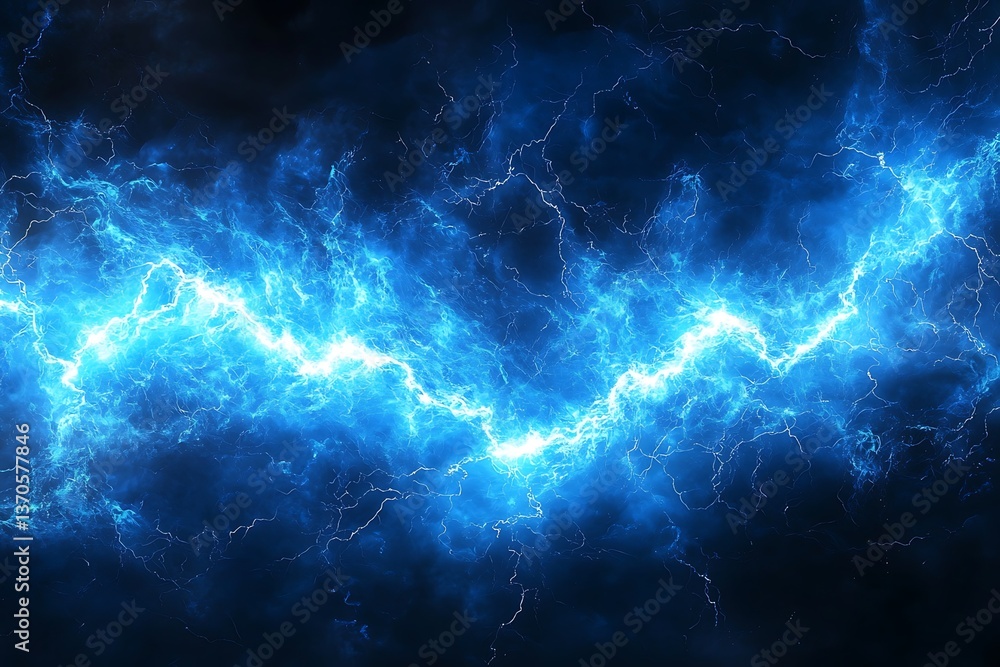 Fototapeta premium Blue lightning streaked across the sky. AI generated.