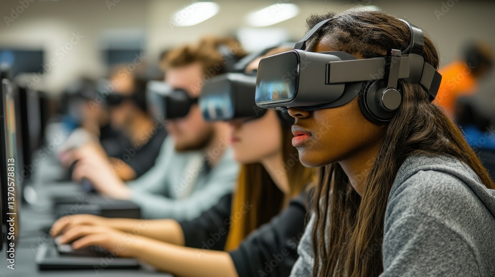 Virtual reality experience tech lab educational session collaborative environment close-up view immersive learning opportunity Virtual reality experience tech lab educational session collaborative environment close-up view immersive learning opportunity