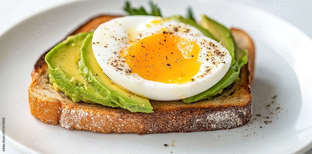 Healthy toast with sliced avocado and boiled egg for breakfast. Ai generative Healthy toast with sliced avocado and boiled egg for breakfast. Ai generative