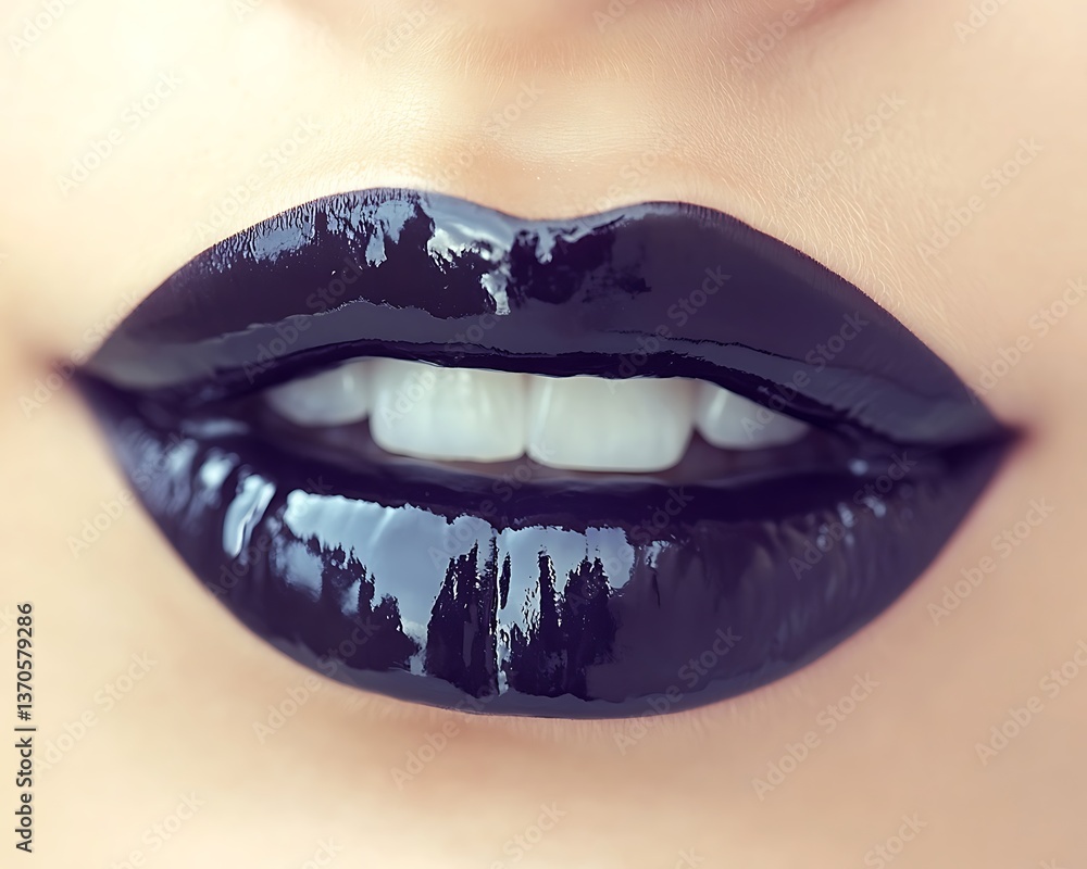 Obraz premium Close-up of glossy black lips.