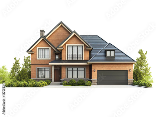 Modern Two-Story House with Beige and Orange Exterior