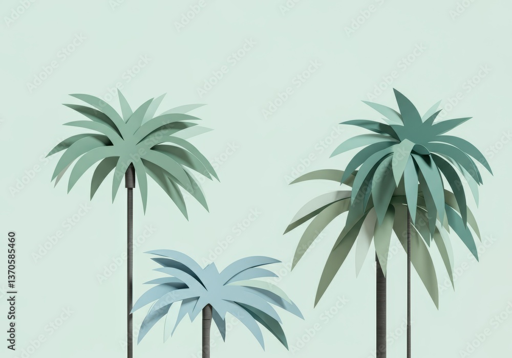 Obraz premium Stylized paper palm trees against a soft green background