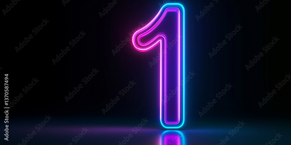 Glowing neon number one on dark background representing first place Glowing neon number one on dark background representing first place