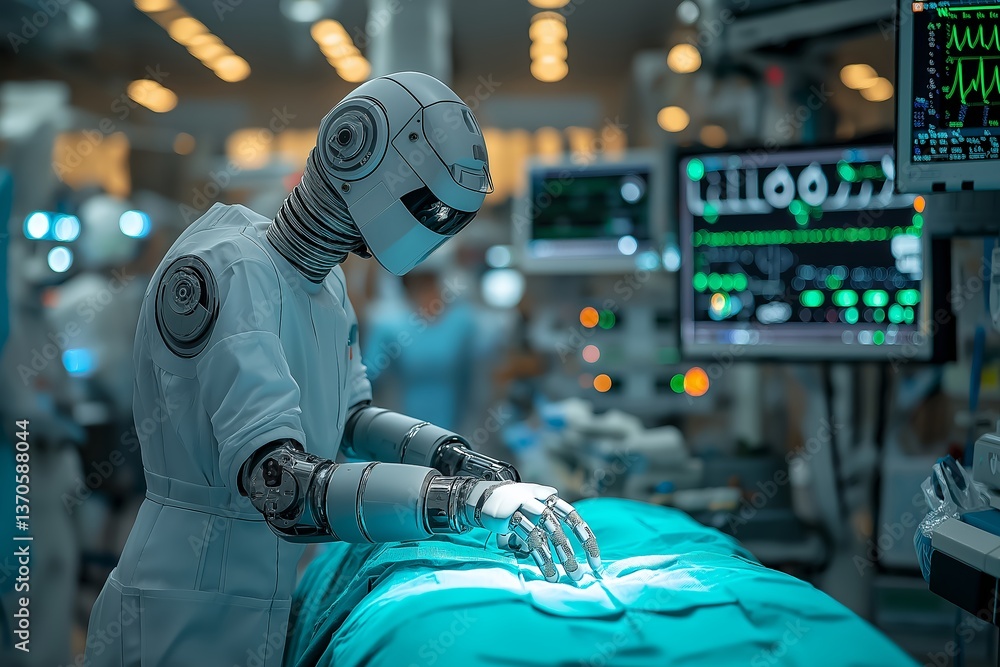 Robotic Hand Performing Surgery in Operating Room, Precise Robotic Arm Conducting Delicate Surgical Procedure, Medical Technology, Healthcare Innovation Robotic Hand Performing Surgery in Operating Room, Precise Robotic Arm Conducting Delicate Surgical Procedure, Medical Technology, Healthcare Innovation