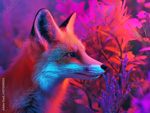 Vibrant fox portrait amidst colorful foliage.