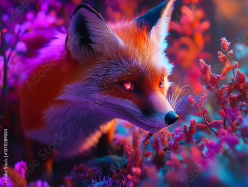 Vibrant fox amidst colorful flora.